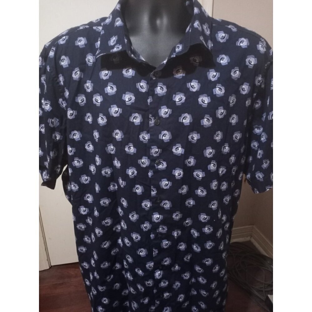 Perry Ellis Shirt Men 2X Stretch Abstract Geometric All Over Print Casual Office